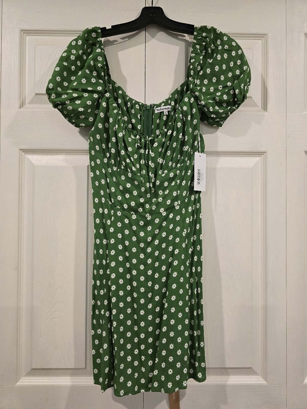 Reformation Green Daisy Puff-Sleeve Mini Dress In Hannah NWT - Picture 3 of 5